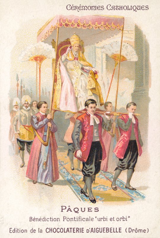 Papež nesený k tradičnímu velikonočnímu požehnání (chromolit) od French School