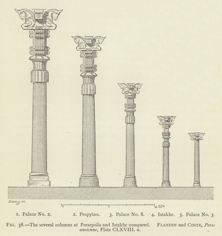 Několik sloupců v Persepolis a Istakhr se porovnávalo od French School