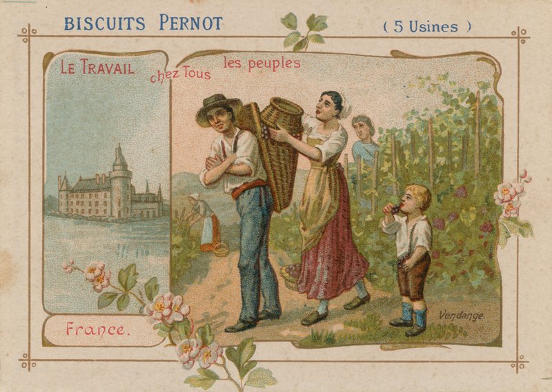 Práce lidí ilustrace na štítku sušenky od French School