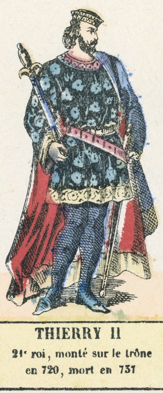 Thierry II, 21. král, nastoupil na trůn v roce 720, zemřel v roce 737 (barevná rytina) od French School