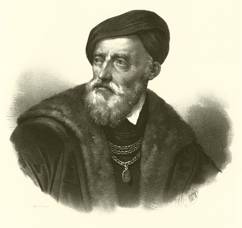 Tiziano Vecelli nebo Tiziano Vecellio, známý v angličtině jako Titian, portrét (rytina) od French School