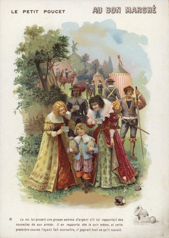 Tom Palec, chlapec drží pytle s penězi od French School