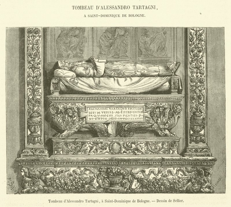 Hrob Alessandra Tartagni, v Saint-Dominique de Bologna (rytina) od French School