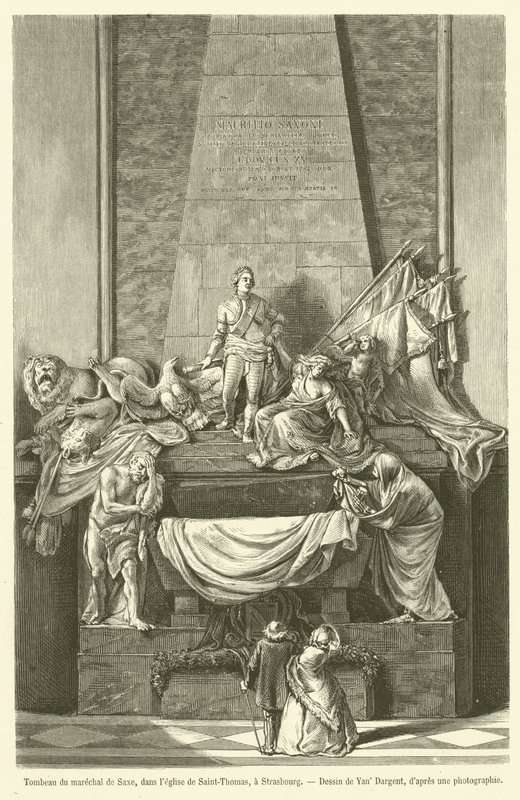 Hrob maršála Saxe, v kostele Saint-Thomas, ve Štrasburku (rytina) od French School