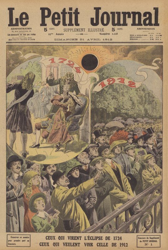 Úplné zatmění Slunce v letech 1724 a 1912 (barevné lito) od French School