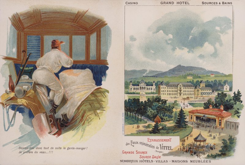 Vizitka inzerující francouzské lázeňské letovisko Vittel (chromolitho) od French School
