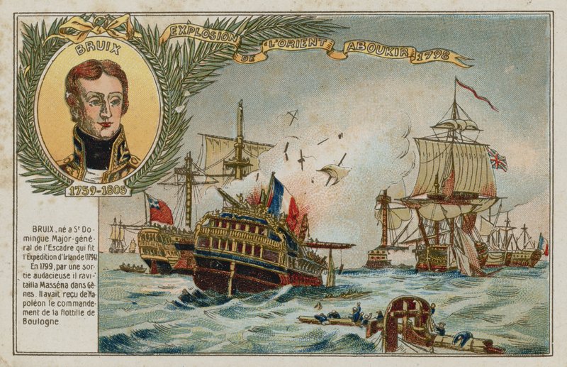 Obchodní karta s obrázkem znázorňujícím zničení LOrient od French School