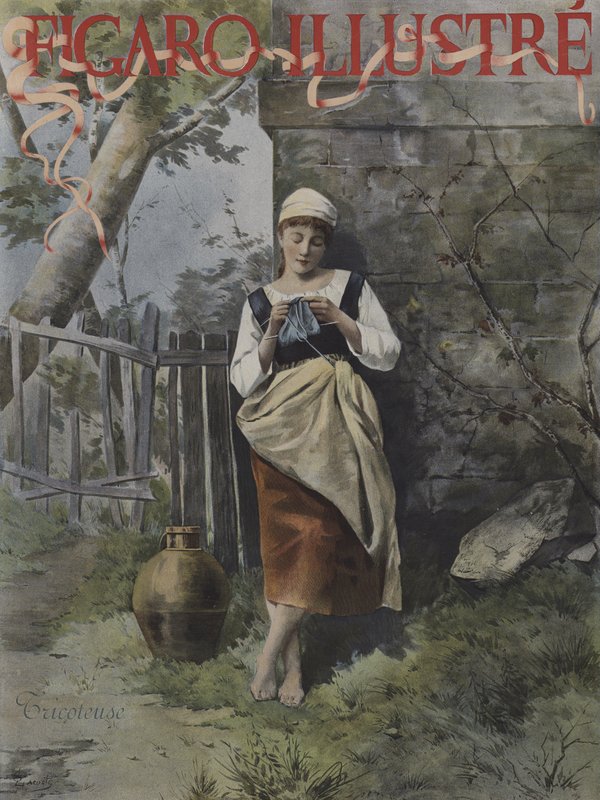 Pletařka (pletařka). Obálka Le Figaro Illustre, září 1896 (barevné lito) od French School