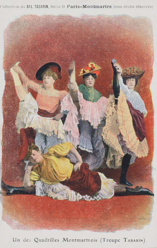 Tanečníci souboru Tabarin na Bal Tabarin (barevná litografie) od French School