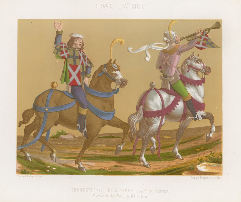 Trumpeter a King of Arms volají po zahájení turnaje od French School