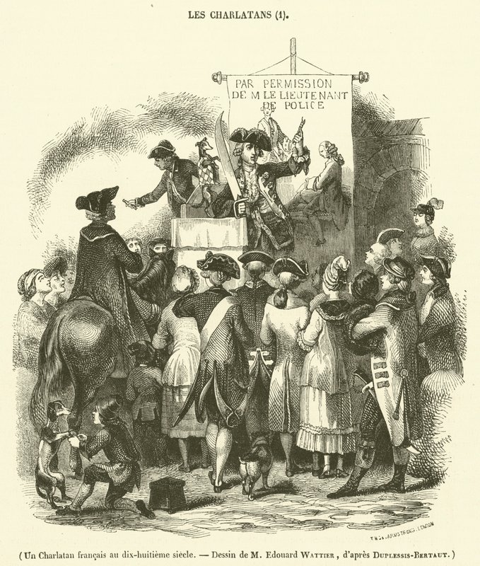 Francouzský šarlatán v osmnáctém století (rytina) od French School