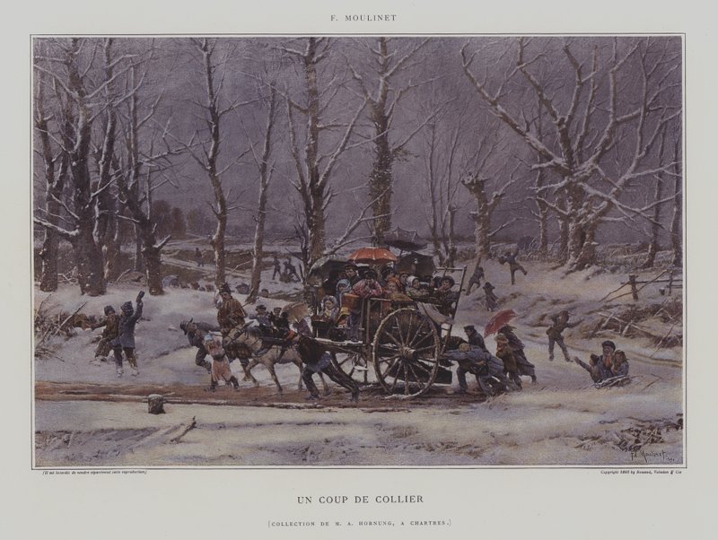 Un Coup de Collier (A Push) (barevné lito) od French School