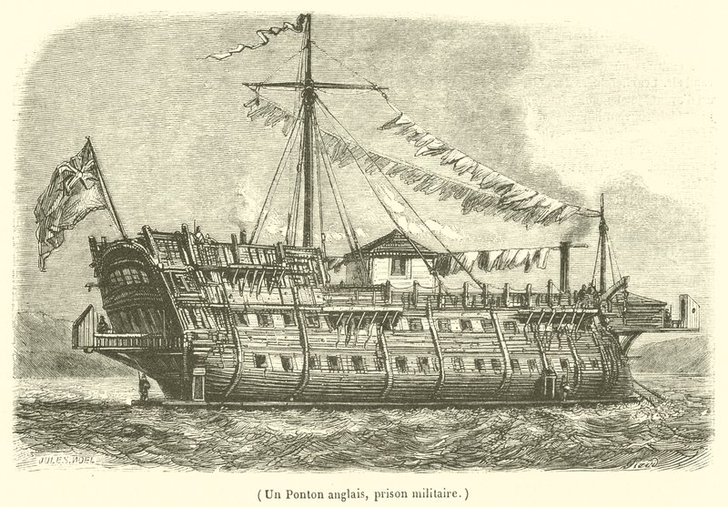 Anglický ponton, vojenské vězení (rytina) od French School