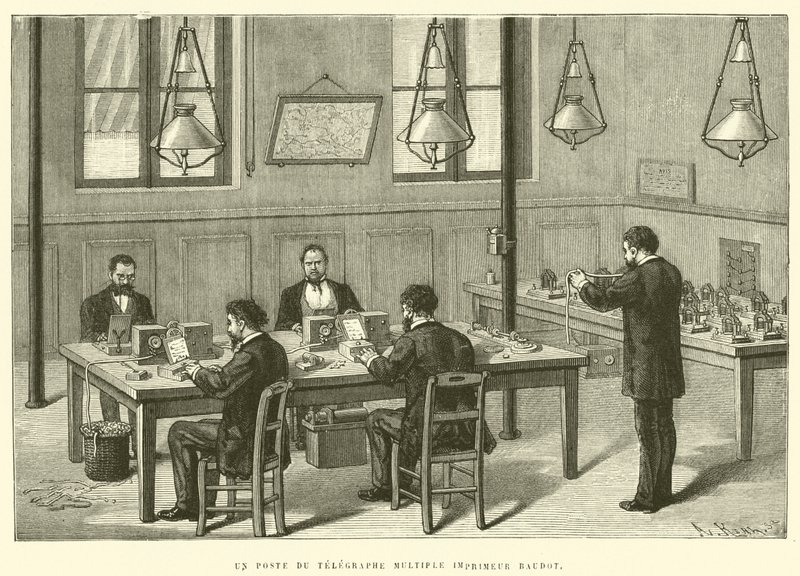 Post of the Multiple Telegraph Printer Baudot (rytina) od French School