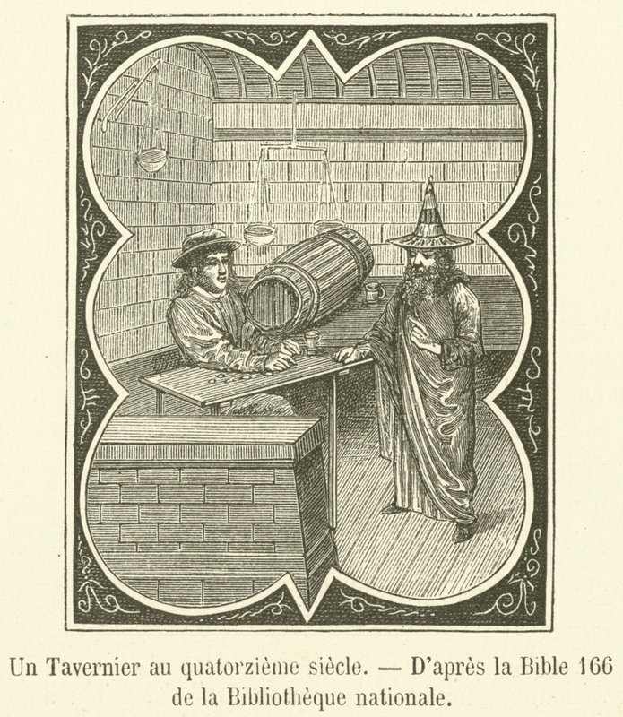 Tavernier ve čtrnáctém století (rytina) od French School
