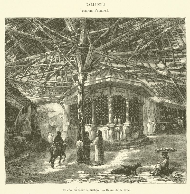 Roh gallipoliského bazaru (rytina) od French School