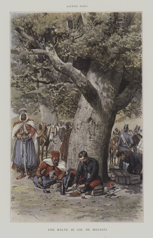 Zastávka na Col de Mouzaia (barevná litho) od French School