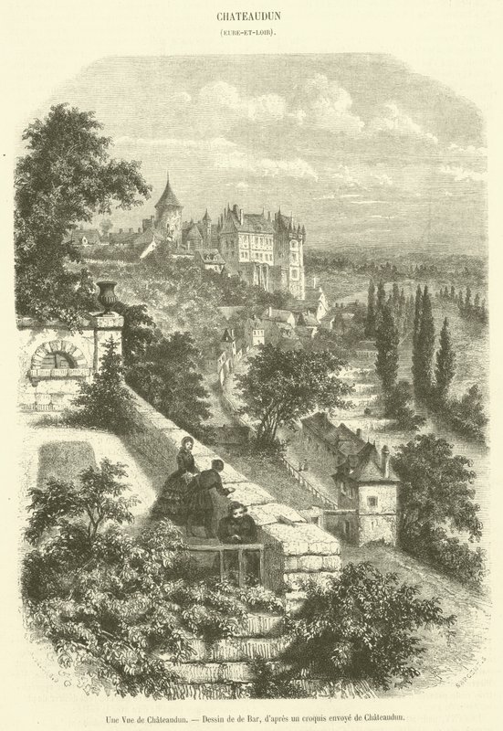 Pohled na Chateaudun (rytina) od French School