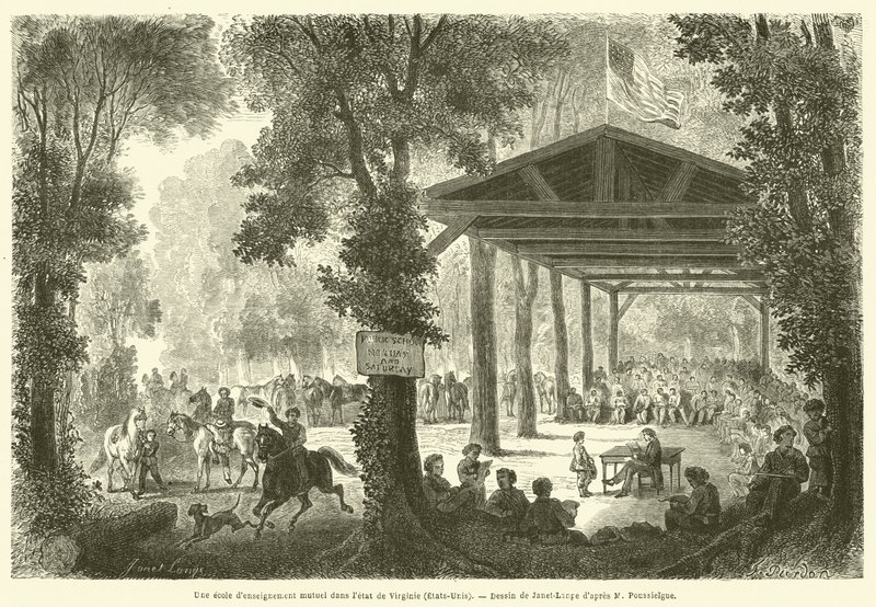 Škola vzájemného vzdělávání ve státě Virginia (USA) (rytina) od French School