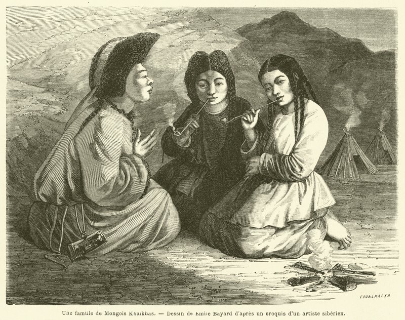 Une famille de Mongols Khalkhas (rytina) od French School