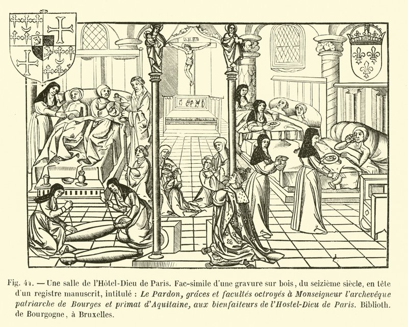 Pokoj v hotelu-Dieu v Paříži od French School