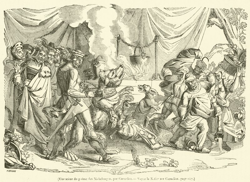 Une scene du poeme des Niebelungen (rytina) od French School