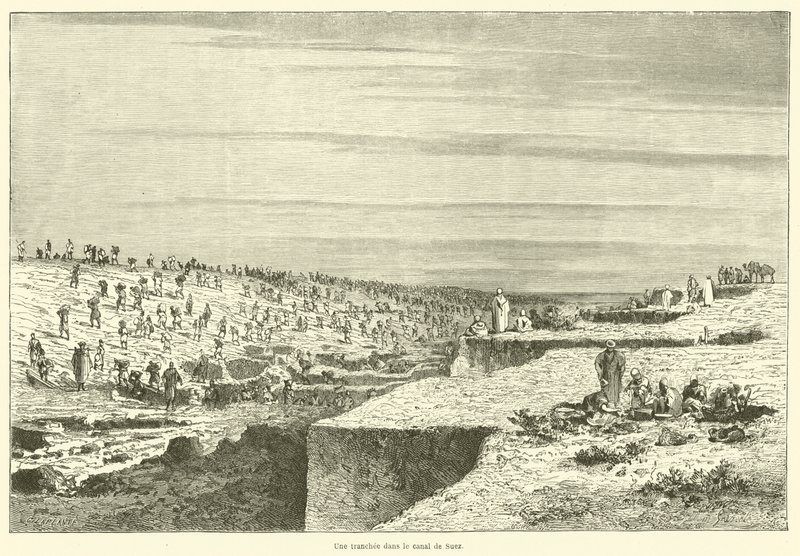 Příkop v Suezském průplavu (rytina) od French School