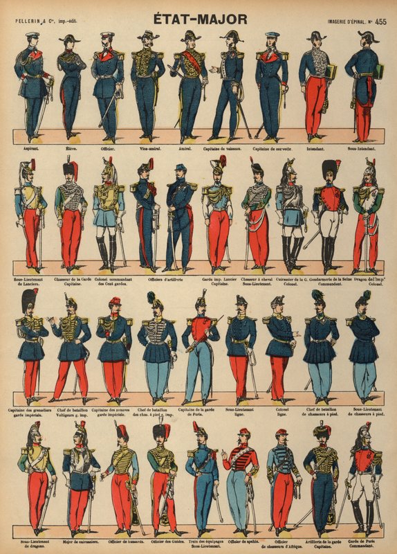 Uniformy francouzské armády (barevná rytina) od French School