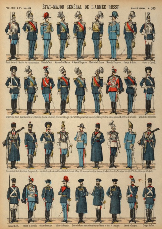 Uniformy ruské armády (barevná rytina) od French School