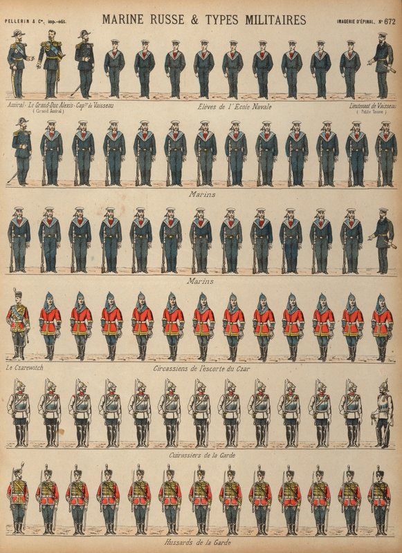 Uniformy ruské armády a námořnictva (barevná rytina) od French School