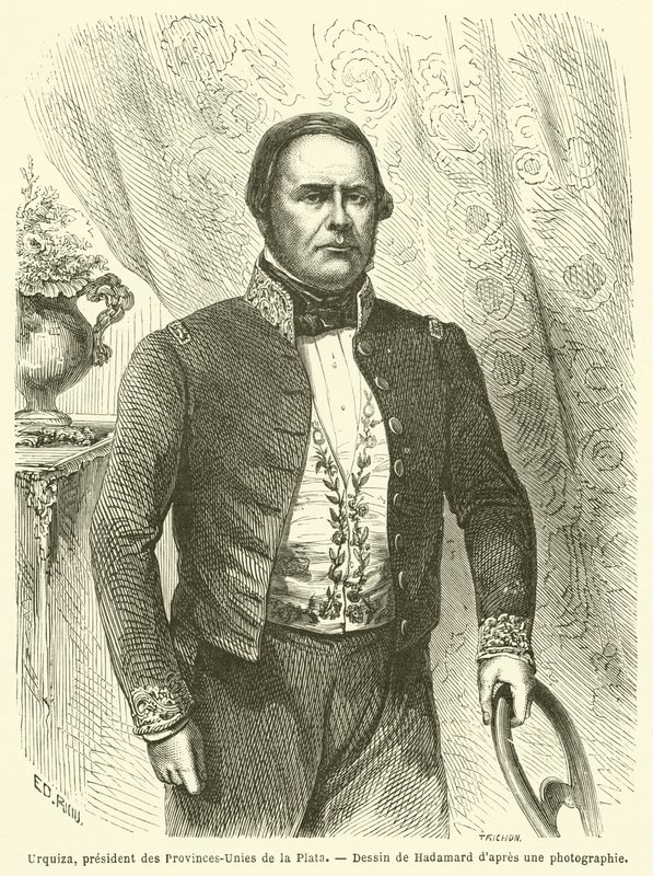 Urquiza, president des Provinces-Unies de la Plata (rytina) od French School