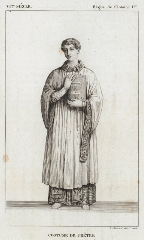 VI Century, Reign of Clotaire I, Kostým kněze (rytina) od French School