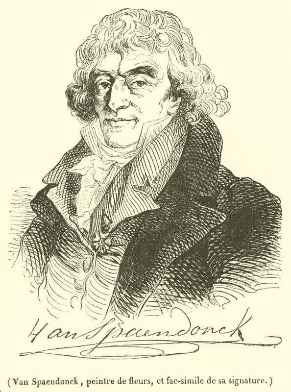 Van Spaendonck, malíř květin a faksimile jeho podpisu (rytina) od French School