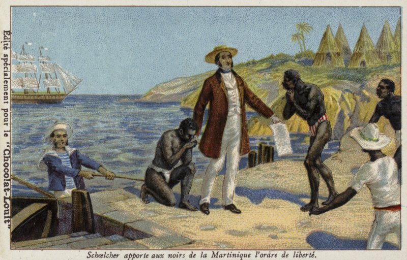 Victor Schoelcher přináší zprávy o jejich svobodě otrokům na Martiniku, c1848 od French School