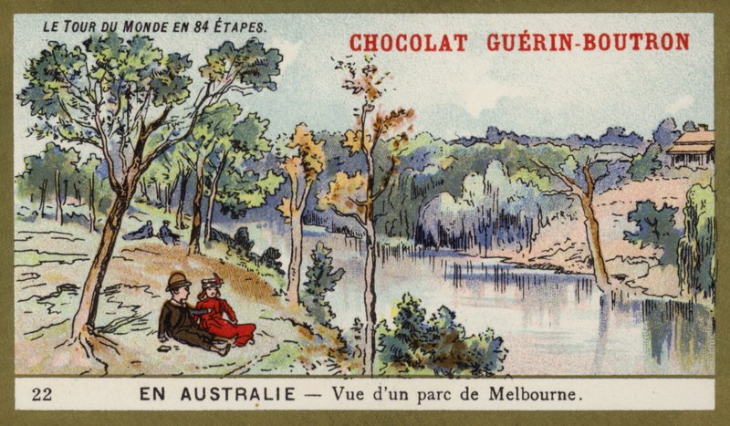 Pohled na park v Melbourne, Austrálie (chromolitho) od French School