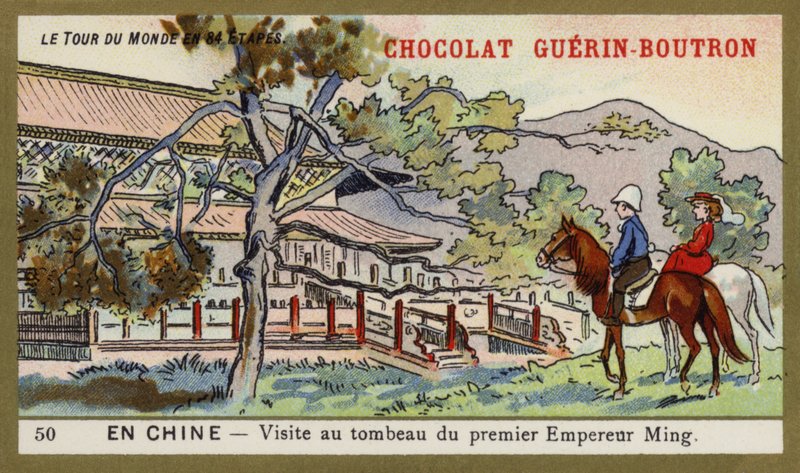 Návštěva hrobky prvního císaře Ming, Čína (chromolitho) od French School