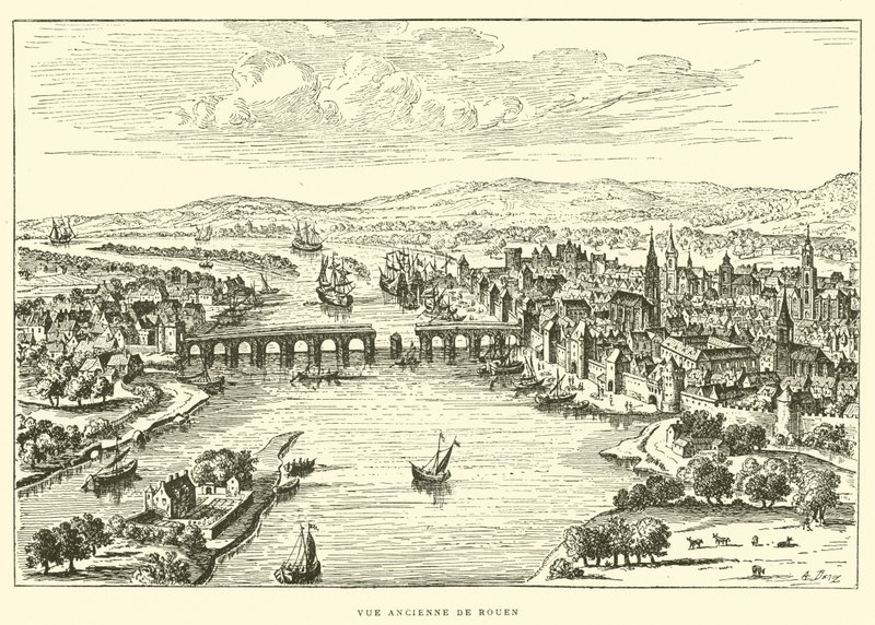 Starý pohled na Rouen (rytina) od French School