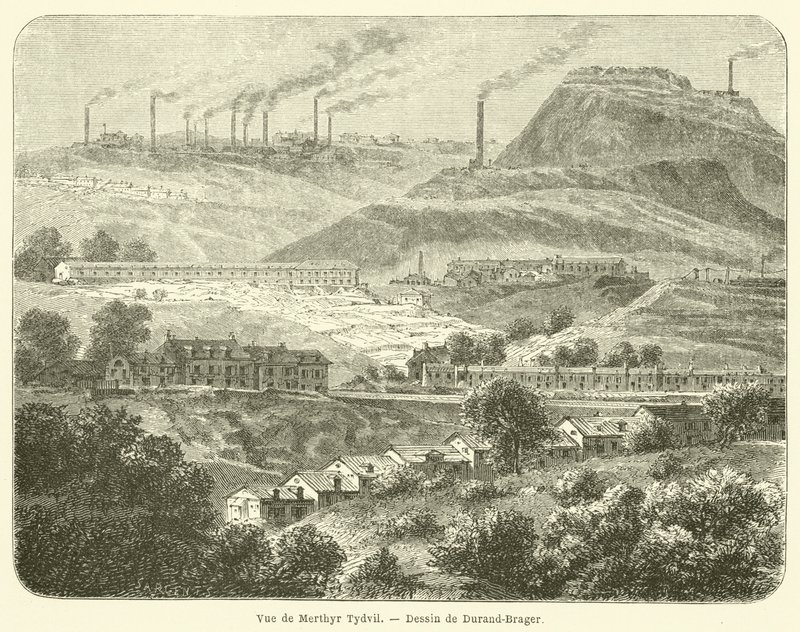 Pohled na Merthyr Tydfil (rytina) od French School