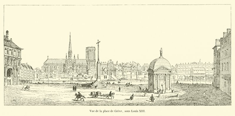 Pohled na Place de Greve, za Ludvíka XIII od French School
