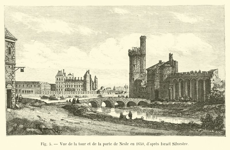 Pohled na věž a bránu Nesle v roce 1650, po Israel Silvestre od French School