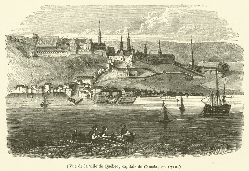 Pohled na město Quebec, hlavní město Kanady, v roce 1720 (rytina) od French School