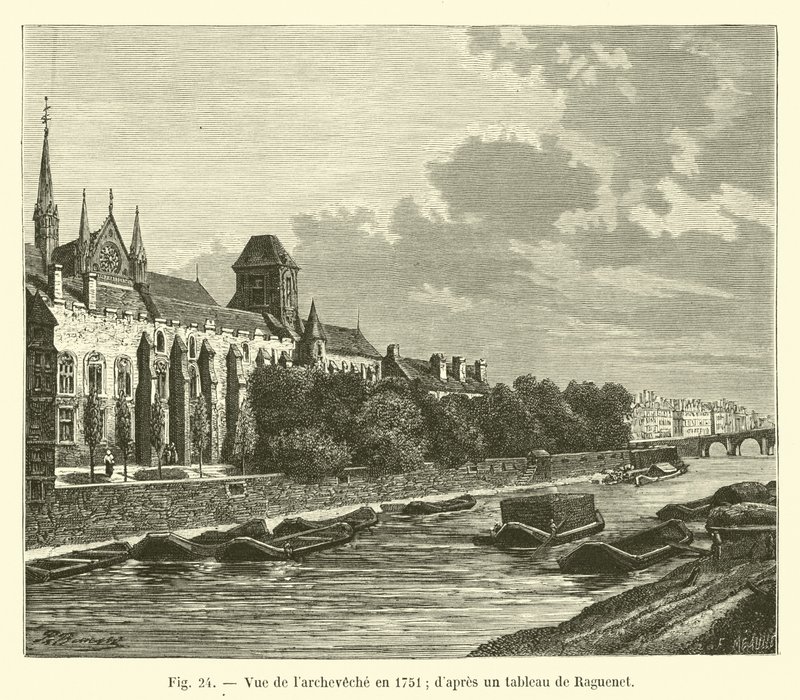 Pohled na arcidiecézi v roce 1751; podle obrazu od Ragueneta od French School