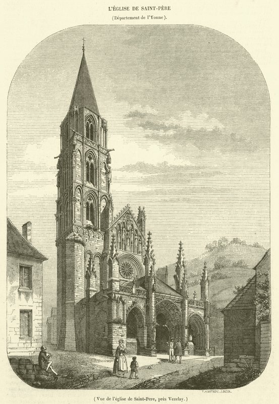 Pohled na kostel Saint-Pere, poblíž Vezelay (rytina) od French School