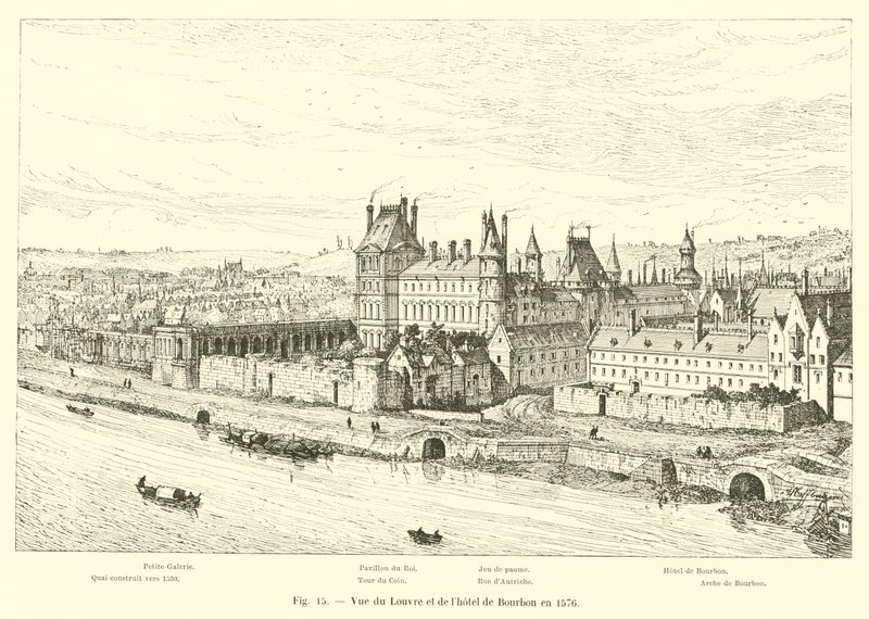 Pohled na Louvre a Hotel de Bourbon v roce 1576 od French School