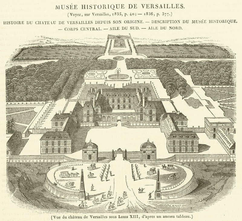 Pohled na palác ve Versailles za Ludvíka XIII (rytina) od French School