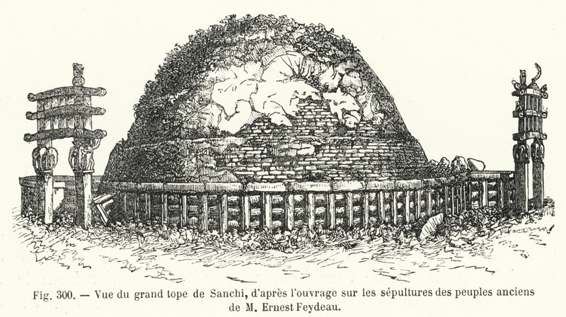 Pohled na velký vrchol v Sanchi z díla Ernesta Feydeaua o pohřebištích starověkých národů (rytina) od French School
