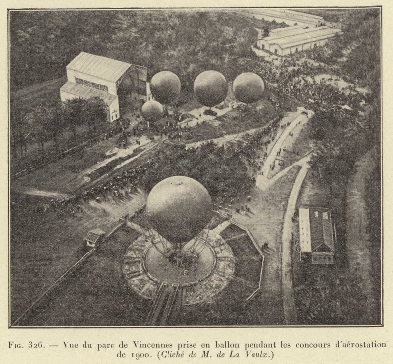 Pohled na Parc de Vincennes pořízený z balónu během soutěží v balónovém létání v roce 1900 od French School