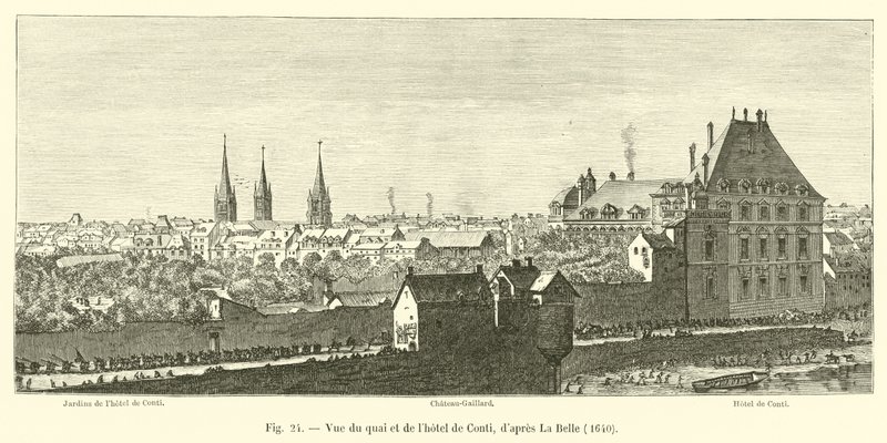 Pohled na nábřeží a Hotel de Conti, po La Belle, 1640 od French School