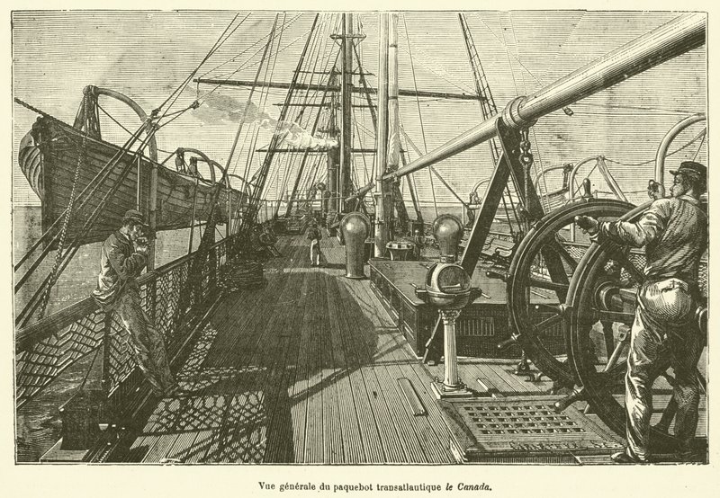 Celkový pohled na transatlantickou loď Kanada (rytina) od French School