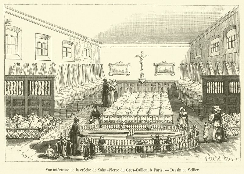 Vnitřní pohled na jesle Saint-Pierre du Gros-Caillou, v Paříži (rytina) od French School